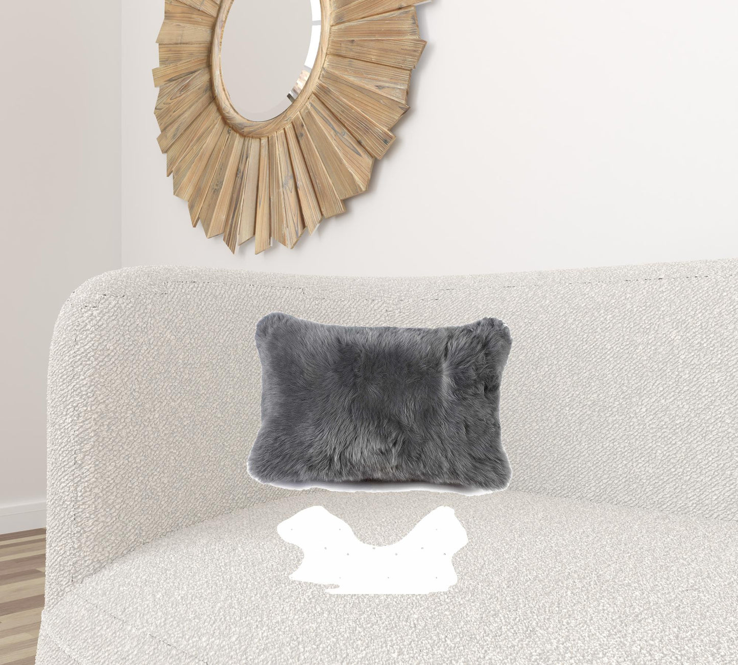 12" X 20" X 5" Gray Sheepskin Pillow