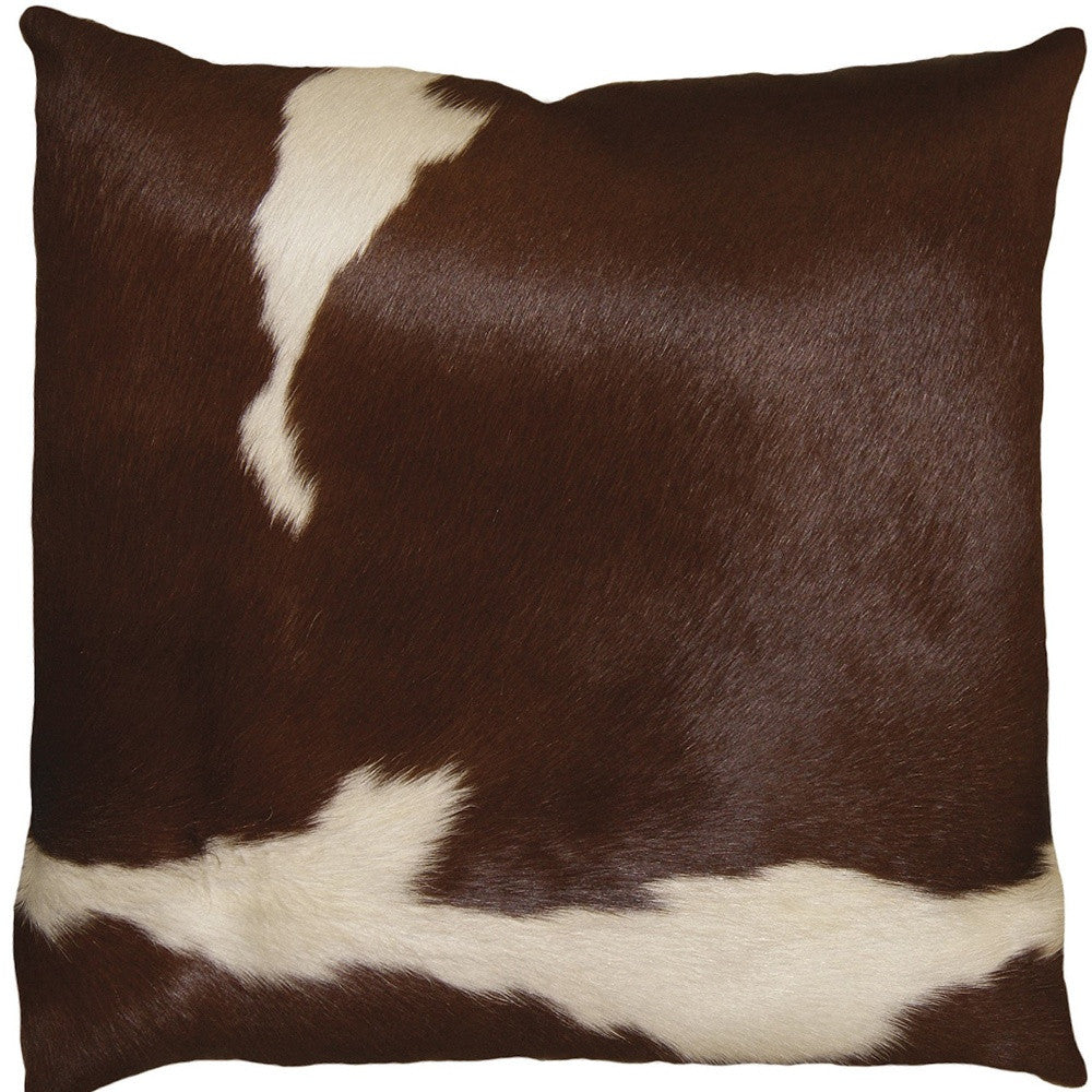 18" X 18" X 5" Brown And White Cowhide Pillow