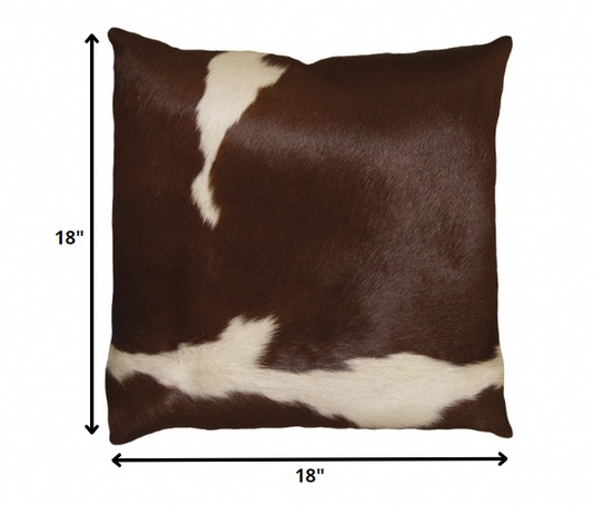 18" X 18" X 5" Brown And White Cowhide Pillow