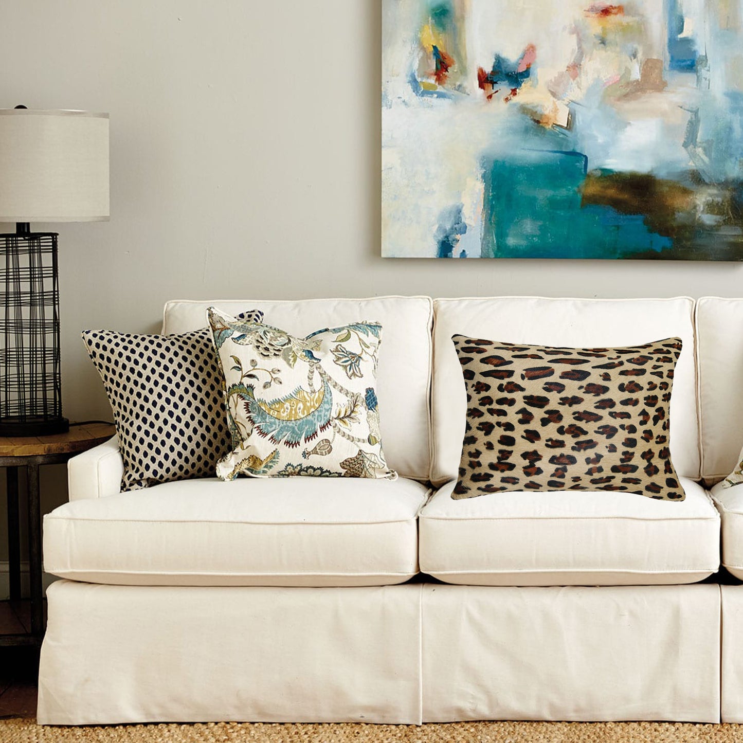 12" X 20" X 5" Leopard Cowhide Pillow