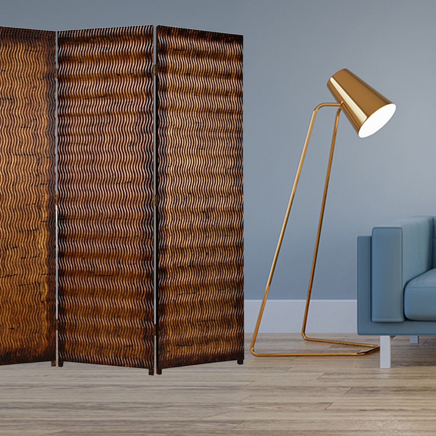 63" X 72" Brown Wood 3 Panel Screen