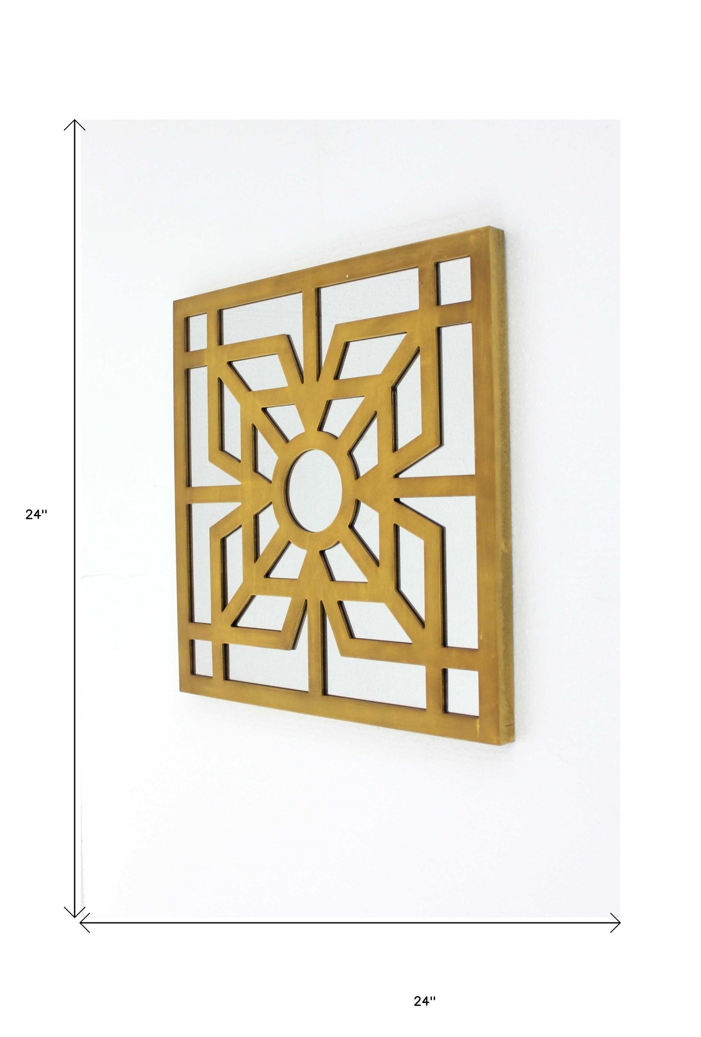 24" X 24" X 1" Bright Gold Mirrored Wooden Wall Decor