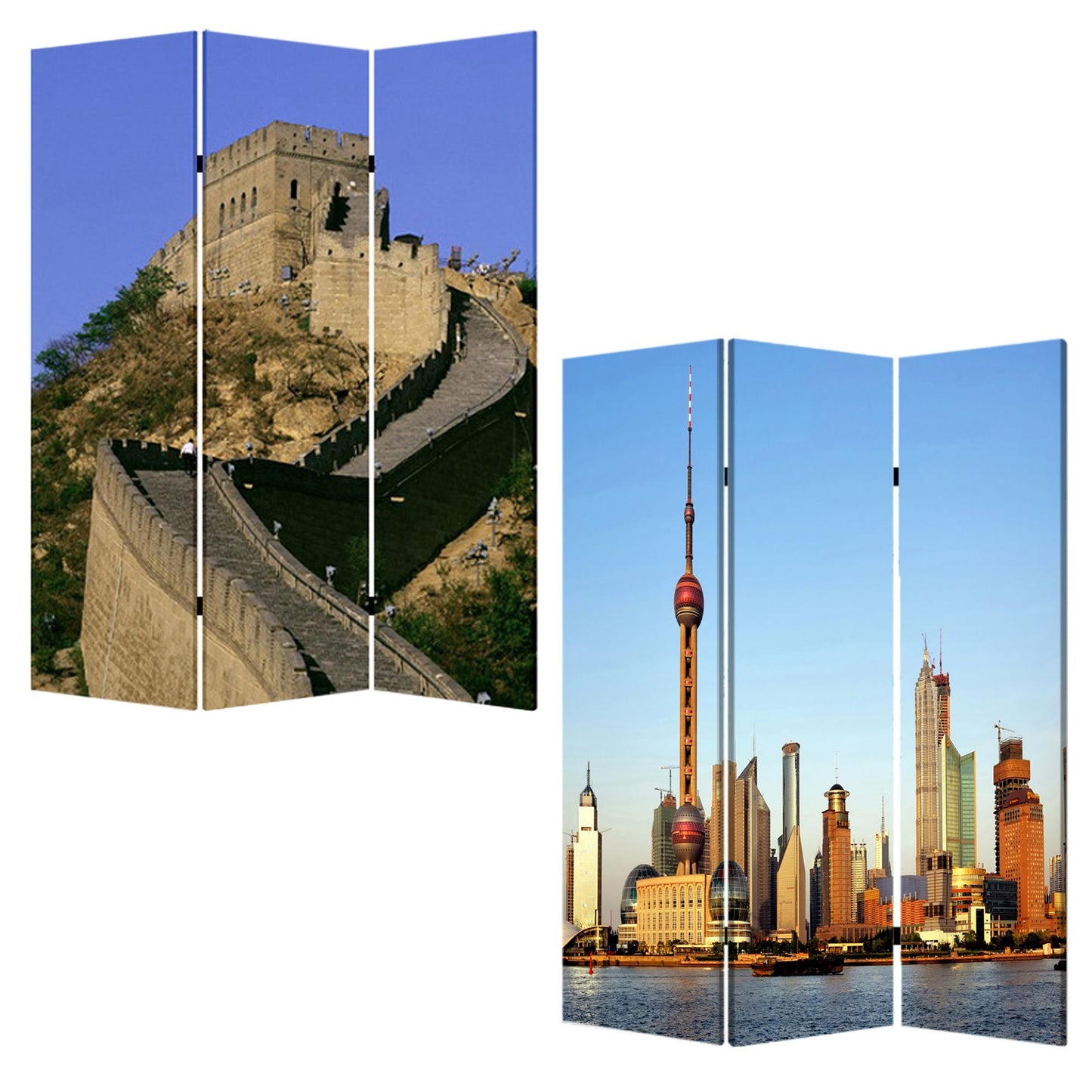 48" X 72" Multi Color Wood Canvas China Screen
