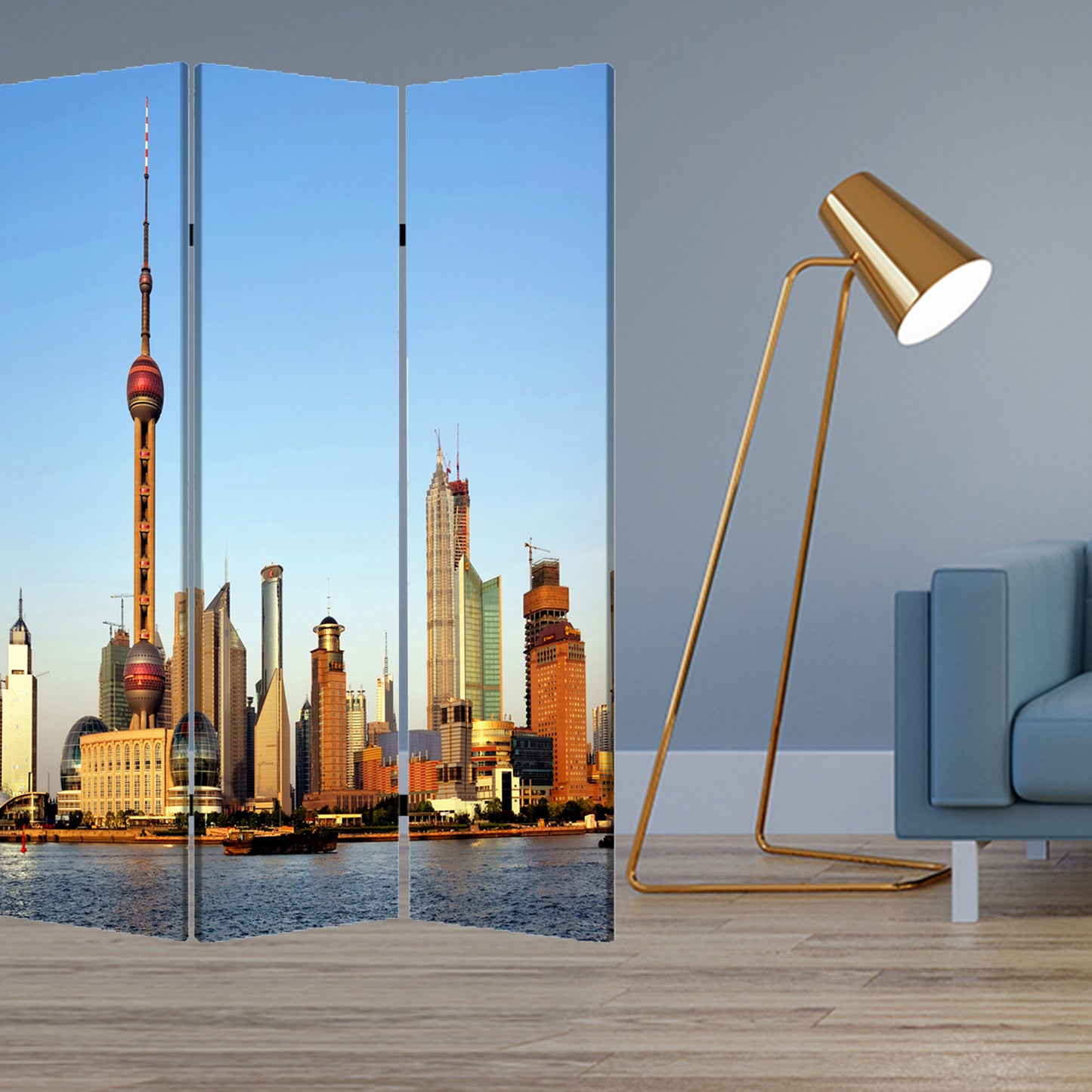 48" X 72" Multi Color Wood Canvas China Screen