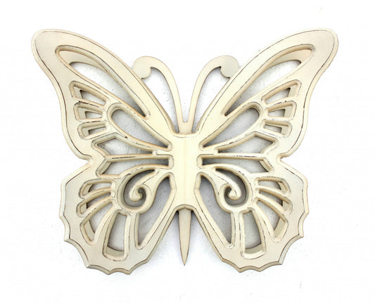 23" X 19" X 4" Light Yellow Rustic Butterfly Wooden Wall Decor
