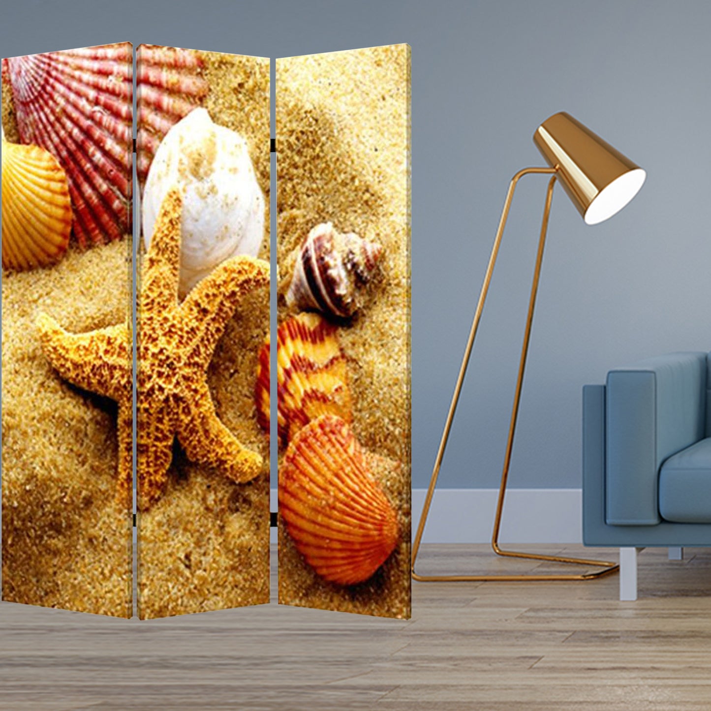 48 X 72 Multi Color Wood Canvas Sea Shell Screen