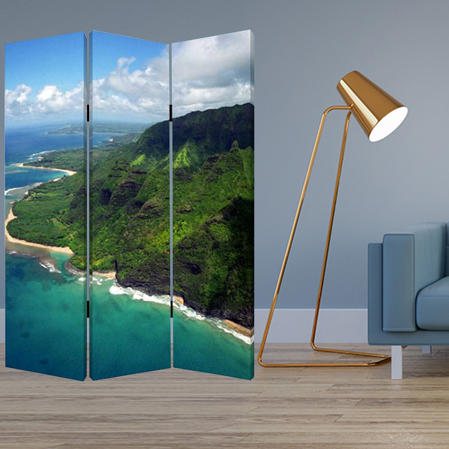 48 X 72 Multi Color Wood Canvas Palm Tripical Screen