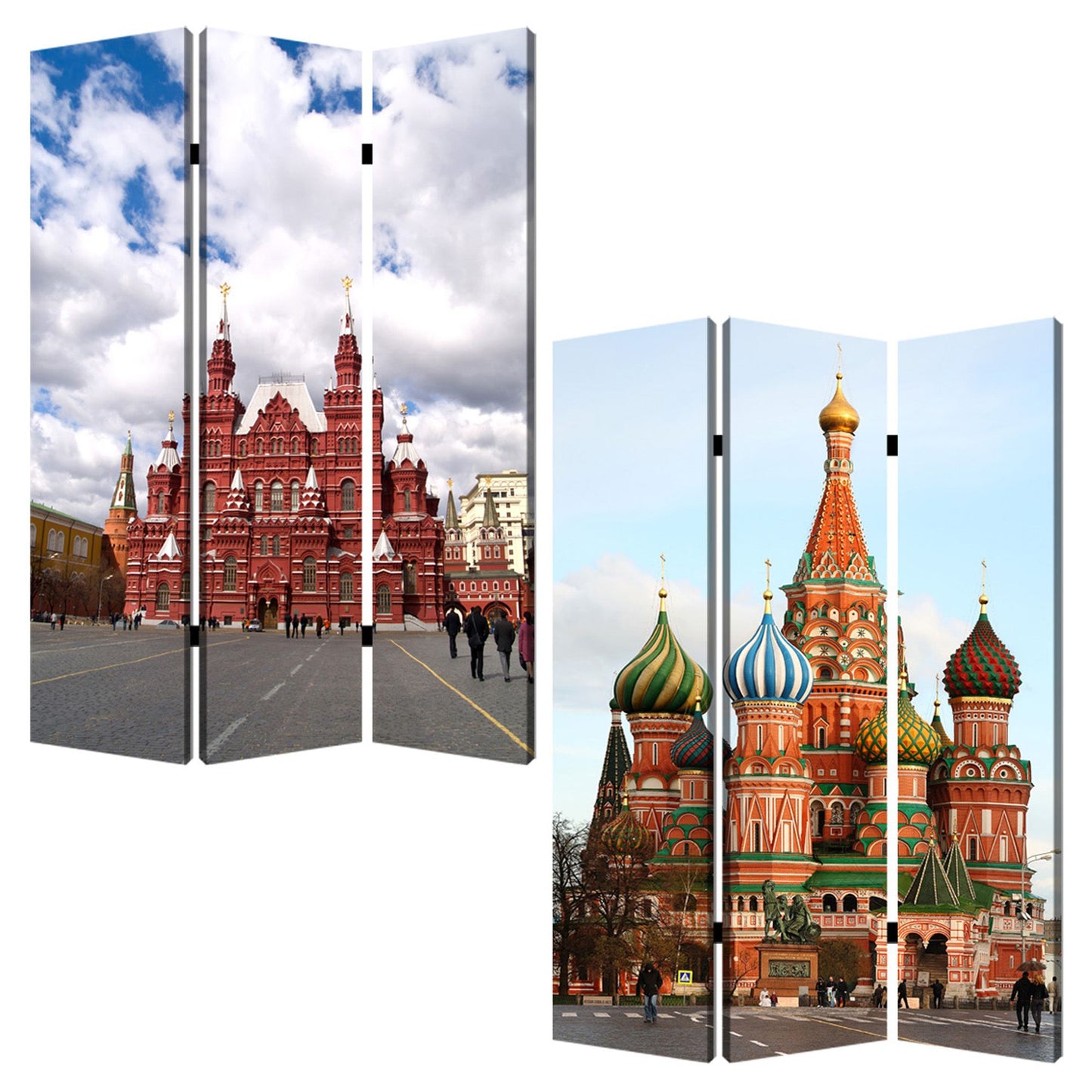 48" X 72" Red Blue and White Wood Canvas Russia Screen