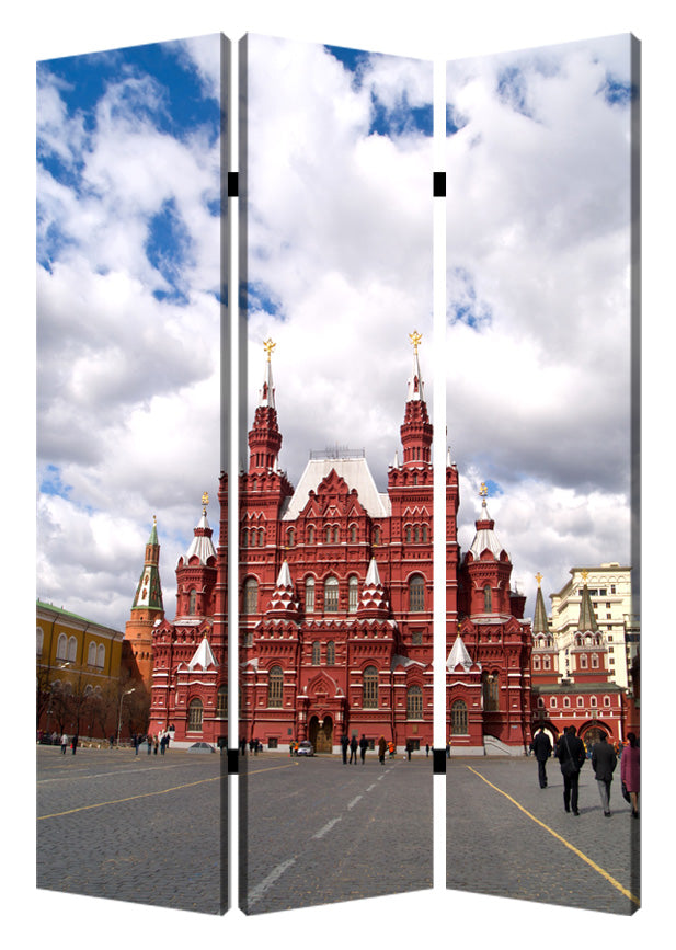 48" X 72" Red Blue and White Wood Canvas Russia Screen