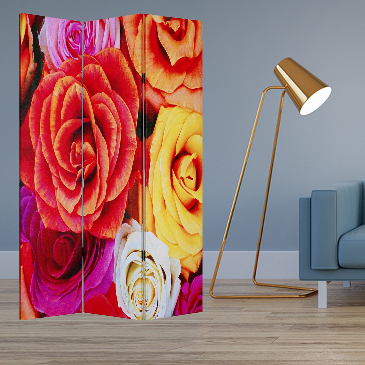 48 X 72 Multi Color Wood Canvas Daisy And Rose Screen