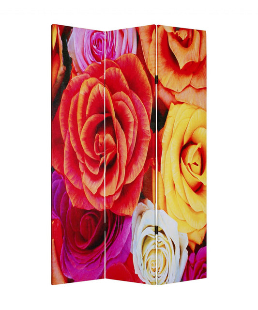 48 X 72 Multi Color Wood Canvas Daisy And Rose Screen