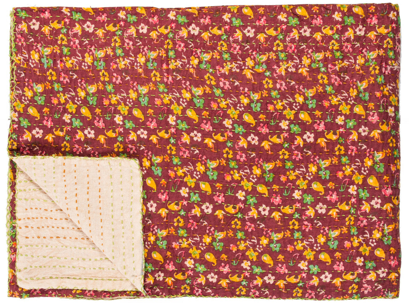 50" X 70" Maroon Kantha Cotton Throw Blanket
