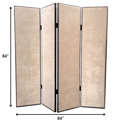 84 X 84 Beige Wood & Fabric Chateau Screen