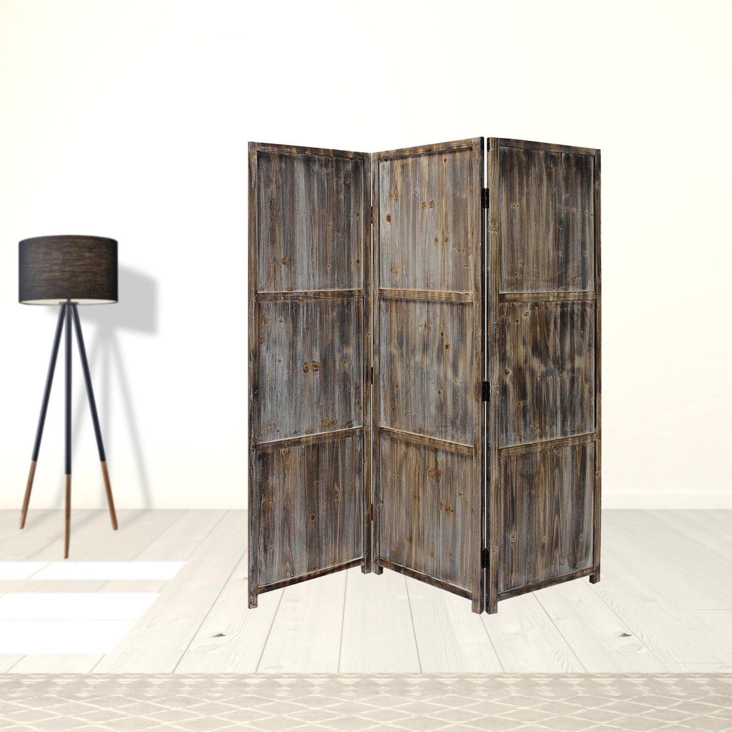 1" x 63" x 72" Brown 3 Panel Solid Wood Fortress Screen