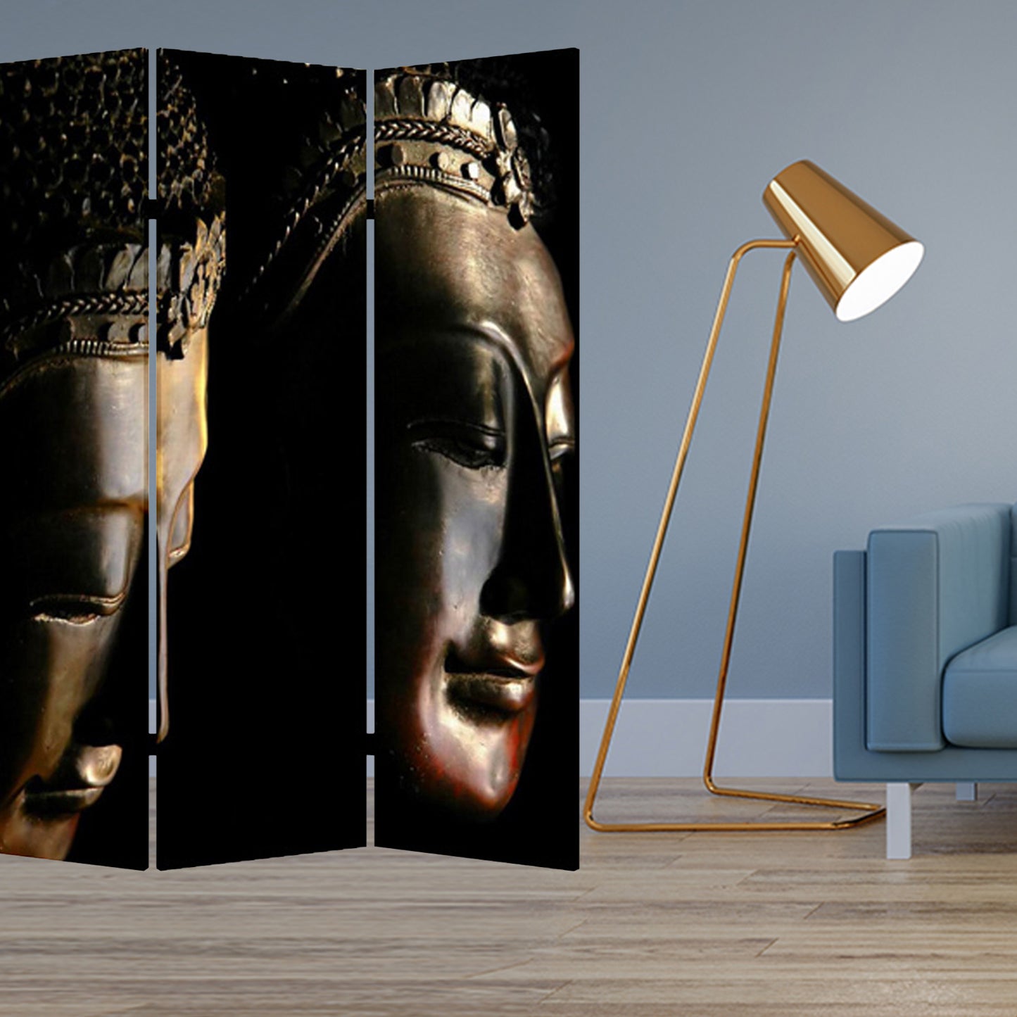 48" X 72" Multi Color Wood Canvas Budda Screen
