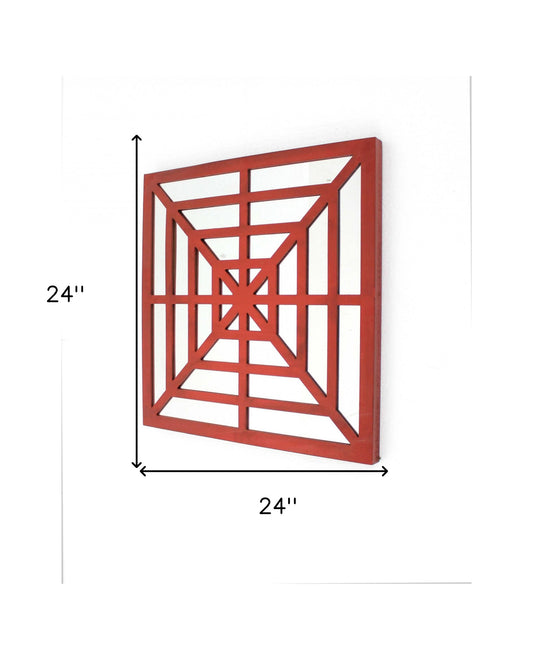 24" X 24" X 1" Red Mirrored Wooden Wall Decor