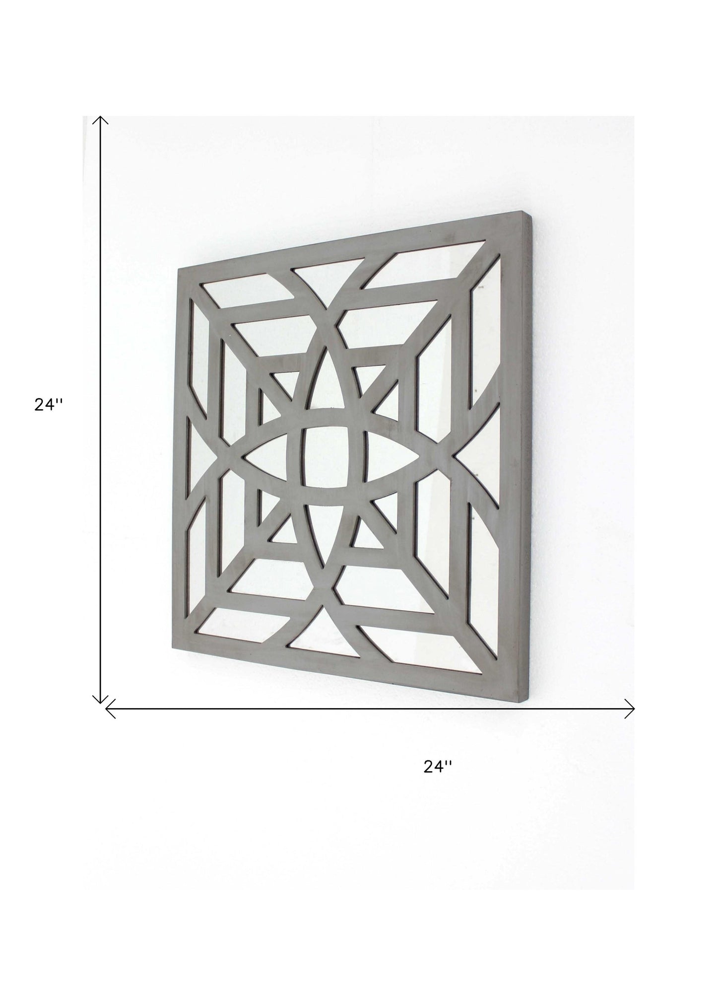 24" X 24" X 1" Gray Mirrored Square Wooden Wall Decor