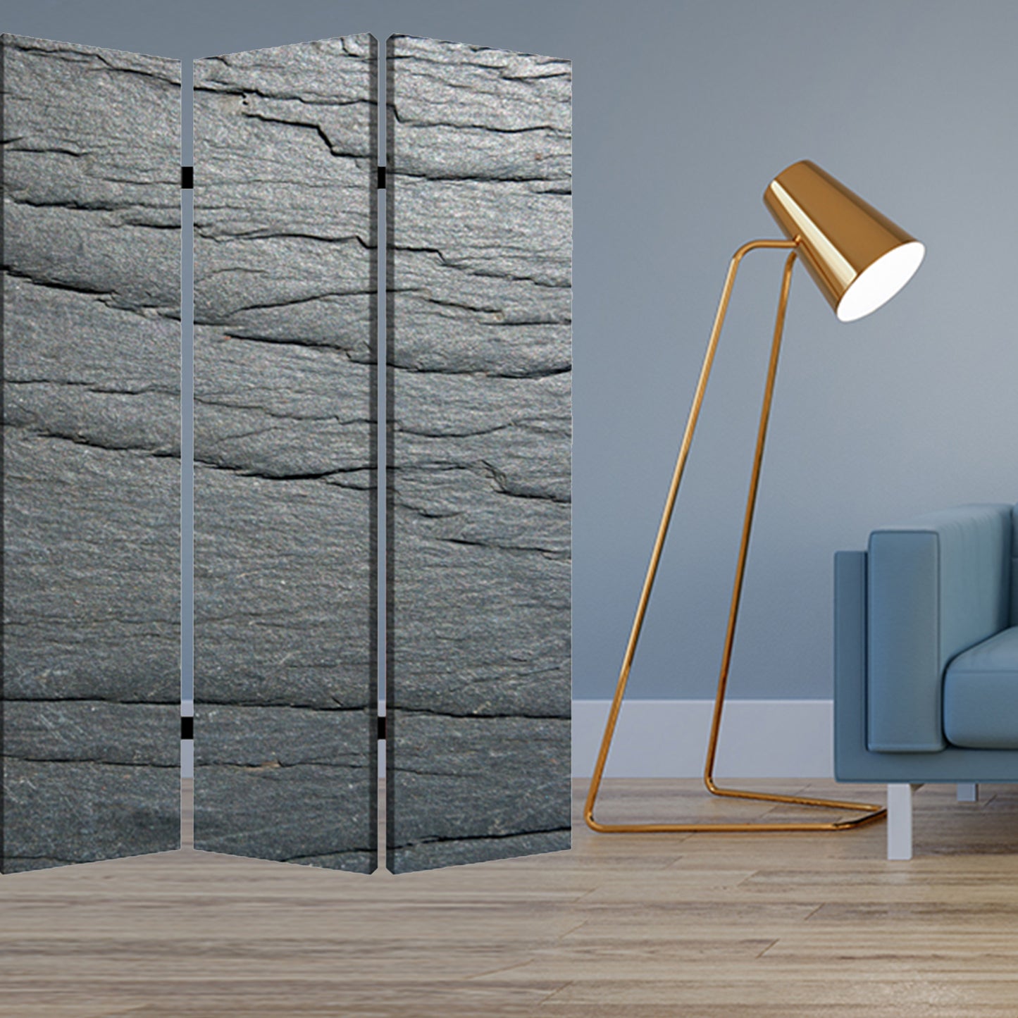 84" X 84" Multi Color Wood Canvas Black Slate Screen