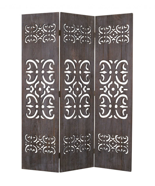 52 X 67 Brown 3 Panel Wood Screen