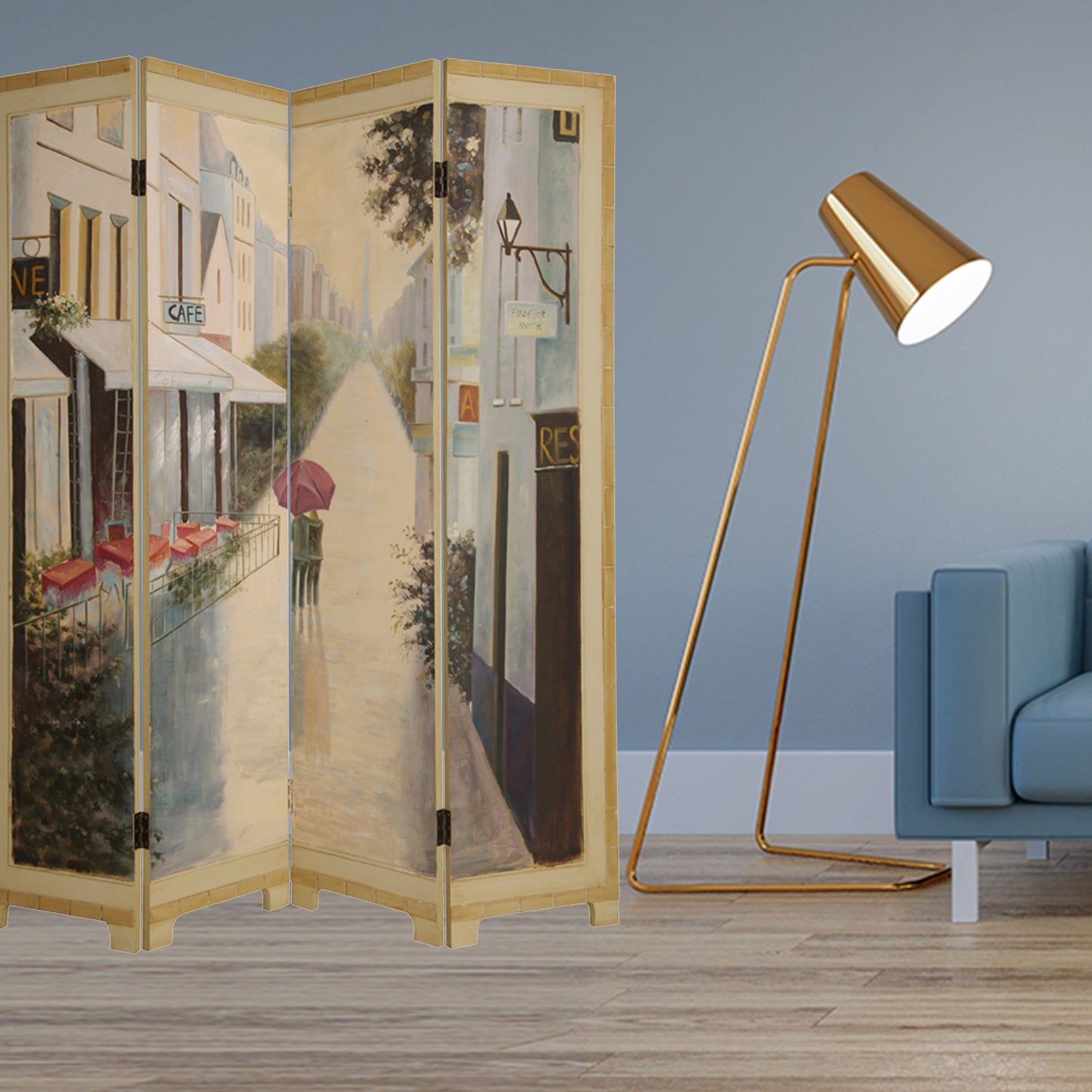 64" X 72" Multi Color Paris Promenade Wood Screen
