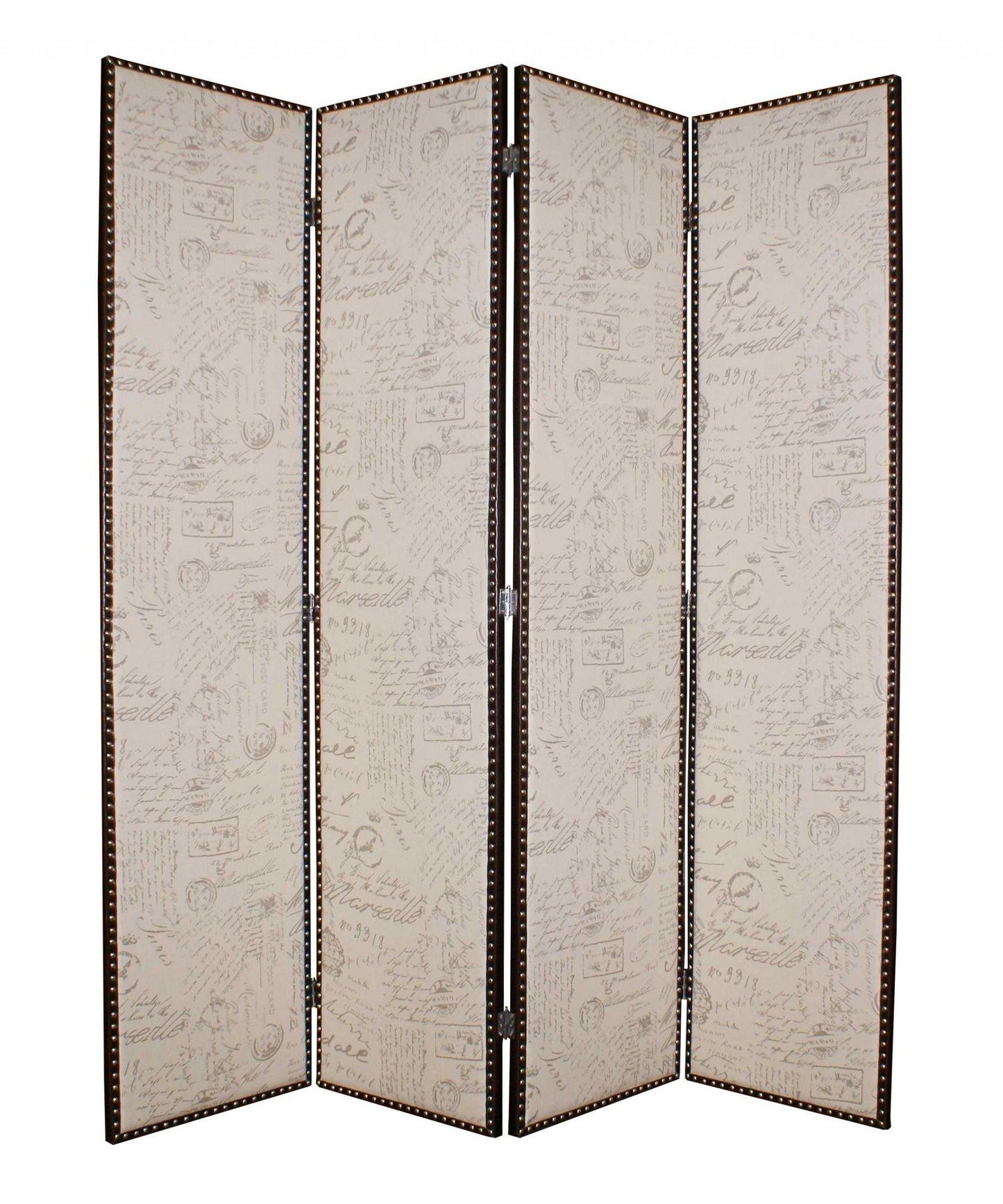 80 X 84 Beige Wood & Fabric Screen