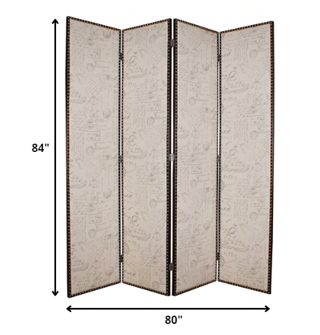 80 X 84 Beige Wood & Fabric Screen