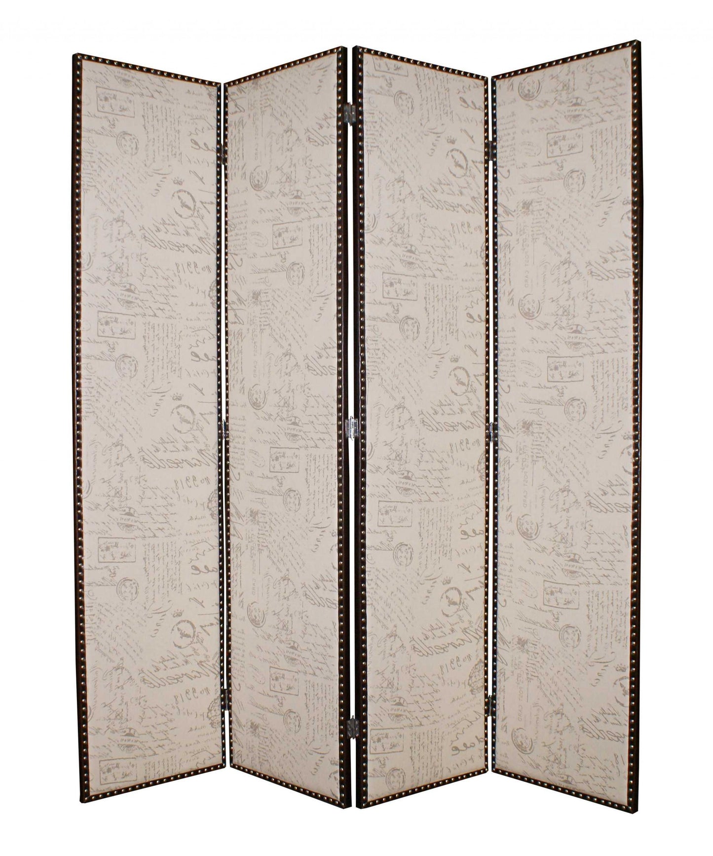 80 X 84 Beige Wood & Fabric Screen