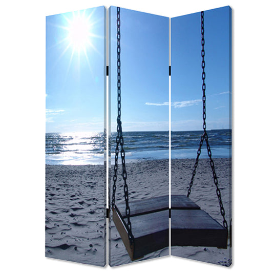 48" X 72" Multi Color Wood Canvas Seaside Serenity Screen