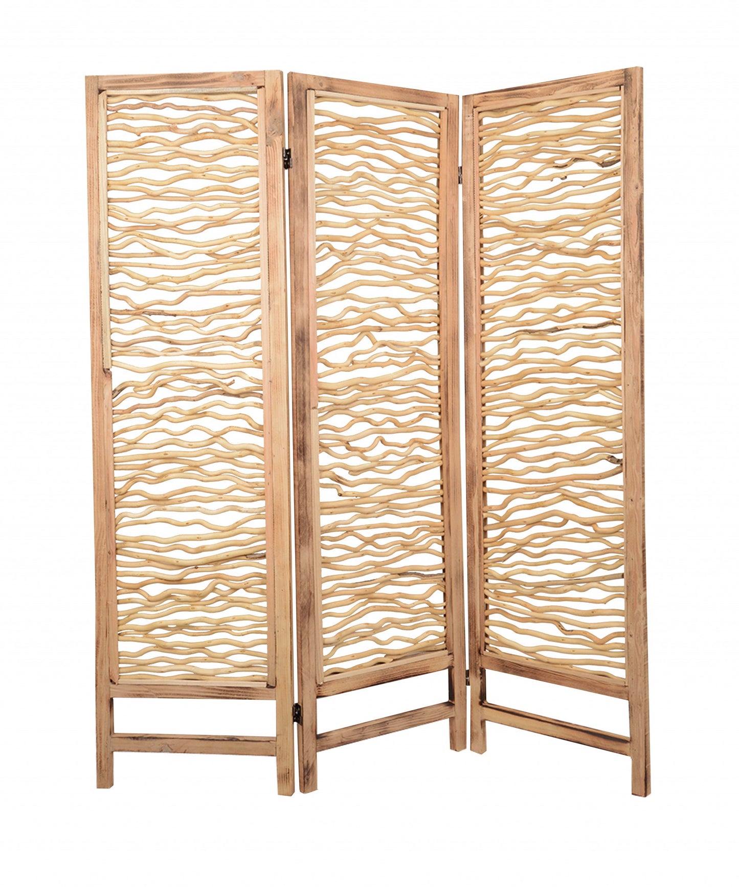 60 X 69 Brown 3 Panel Wood Foldable Screen