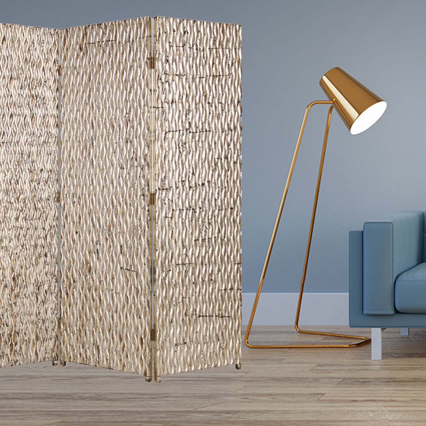 63" X 72" Silver Wood 3 Panel Screen