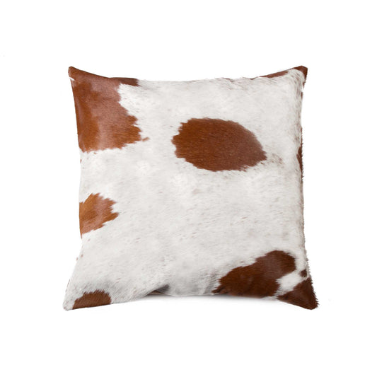 18" X 18" X 5" White And Brown Cowhide Pillow