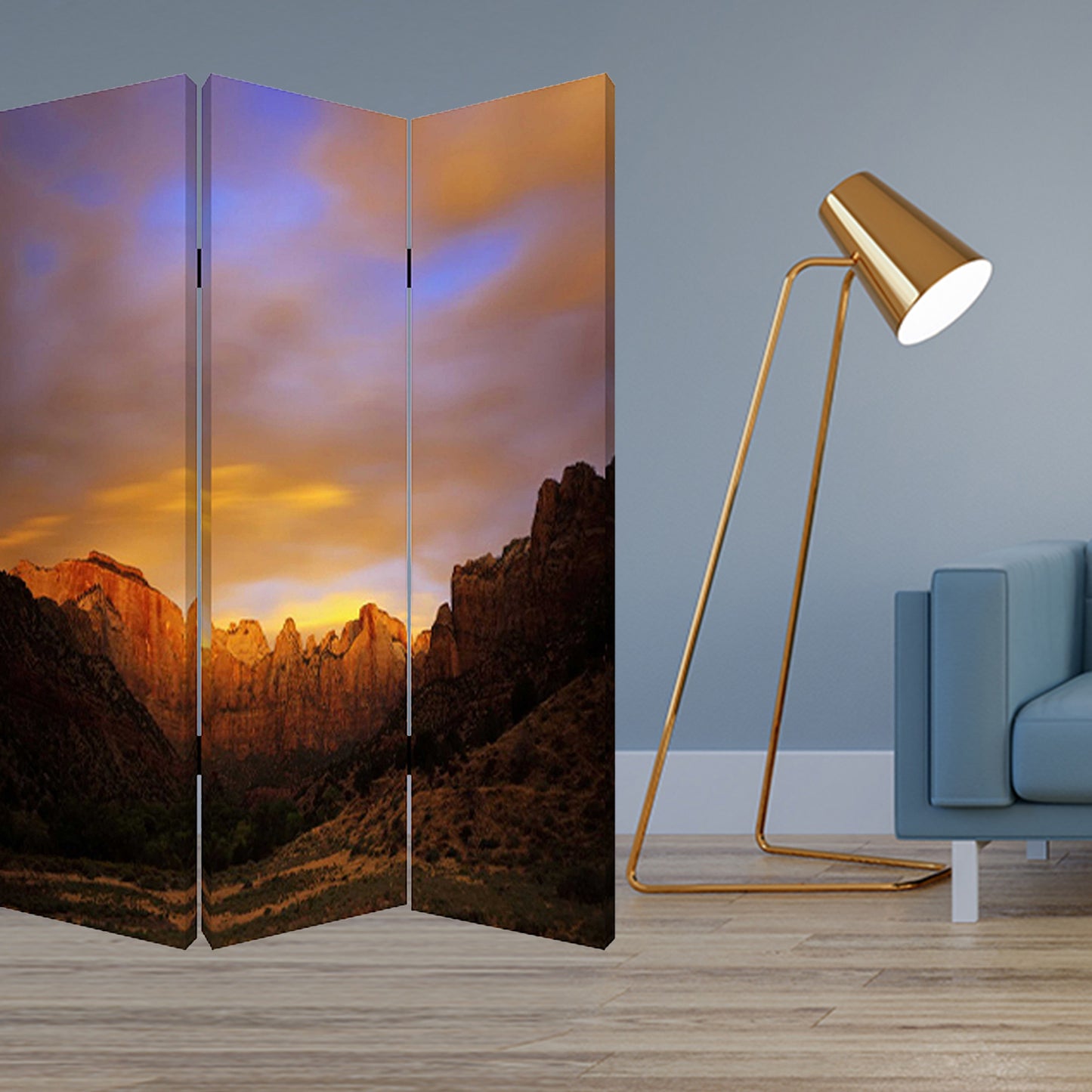 48 X 72 Multi Color Wood Canvas Desert Screen