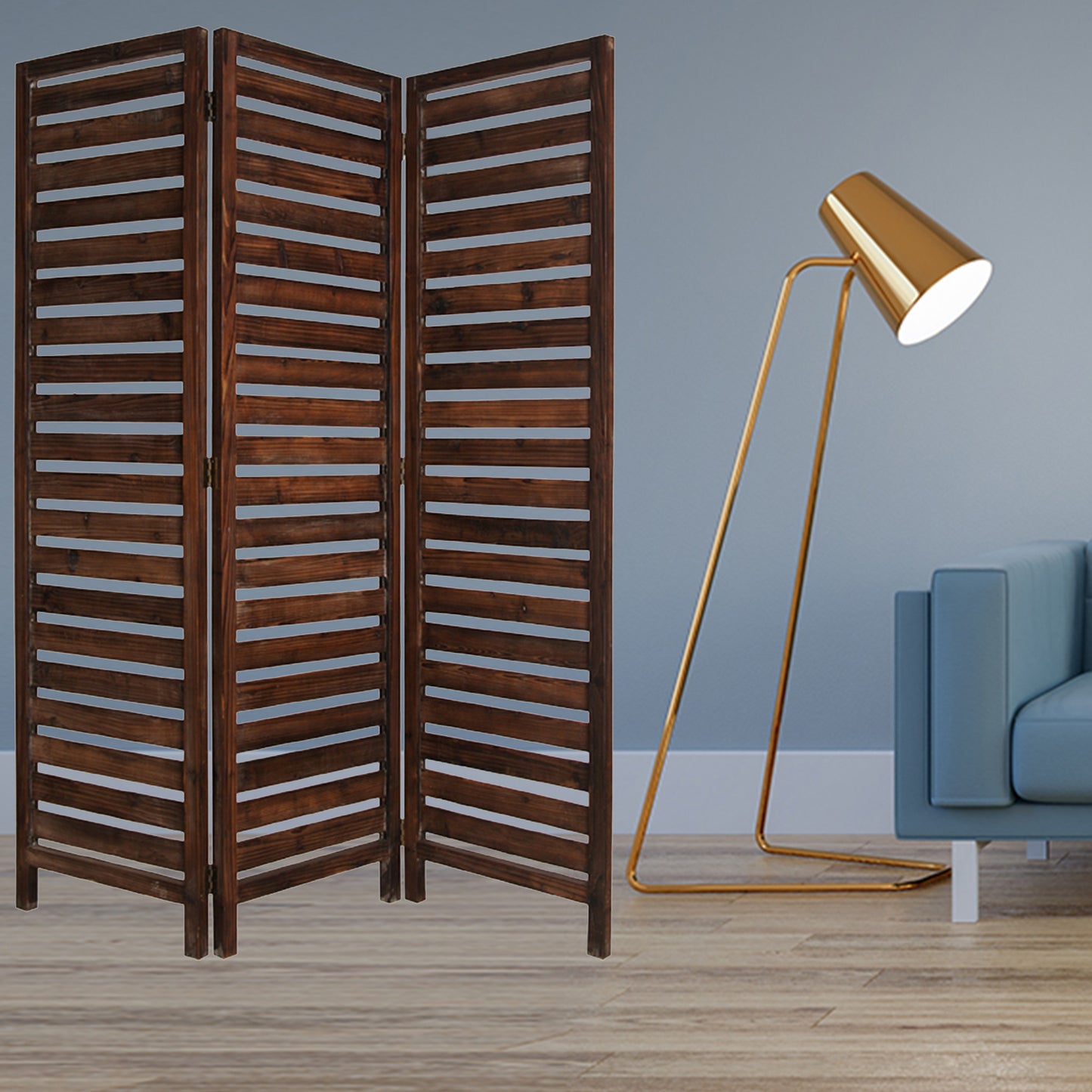 63" X 72" Brown 3 Panel Solid Wood Fortress Screen