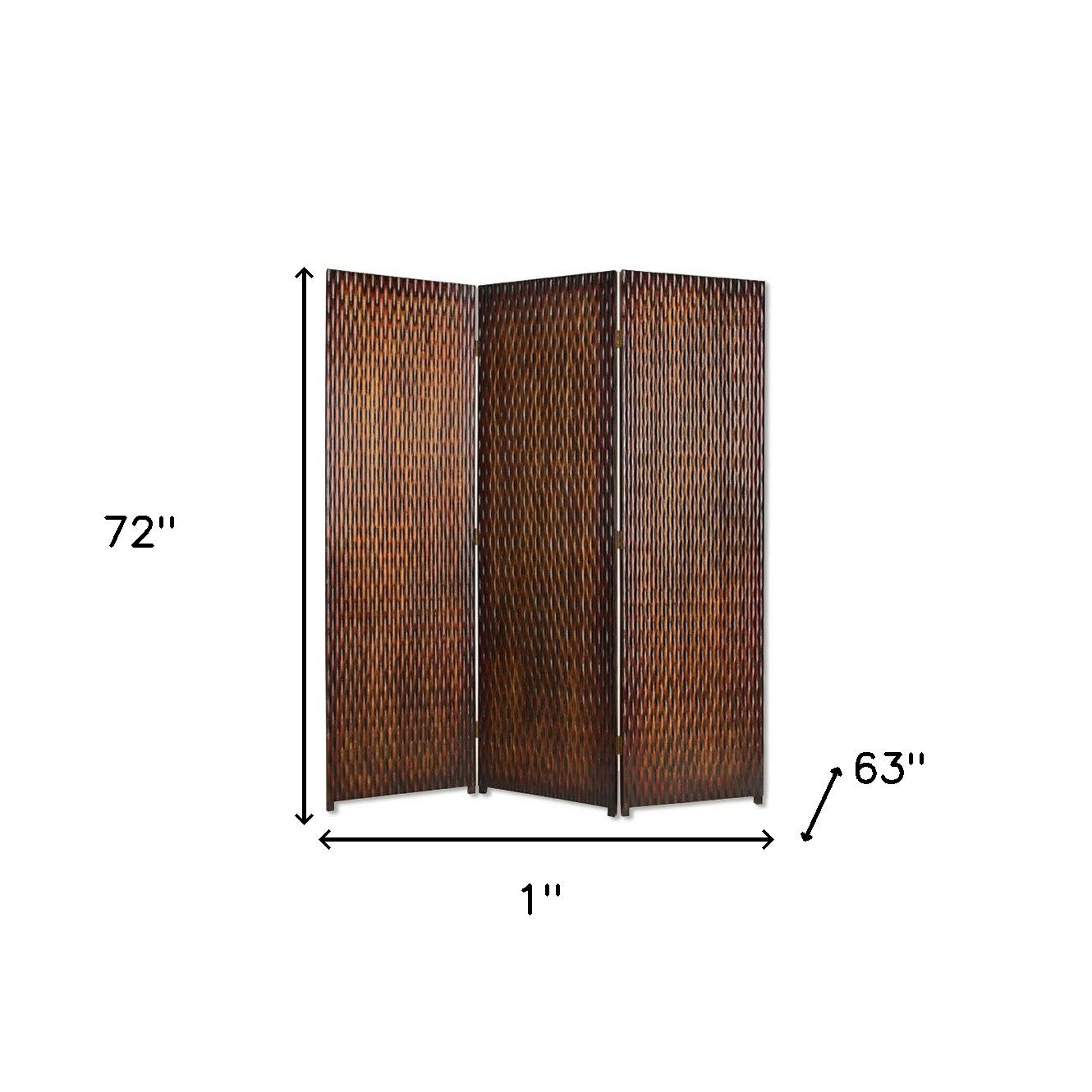 1" X 63" X 72" Brown Wood 3 Panel Screen