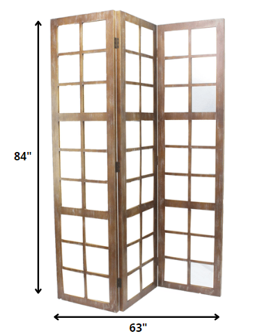 63 X 84 Brown Wood Mirror Screen