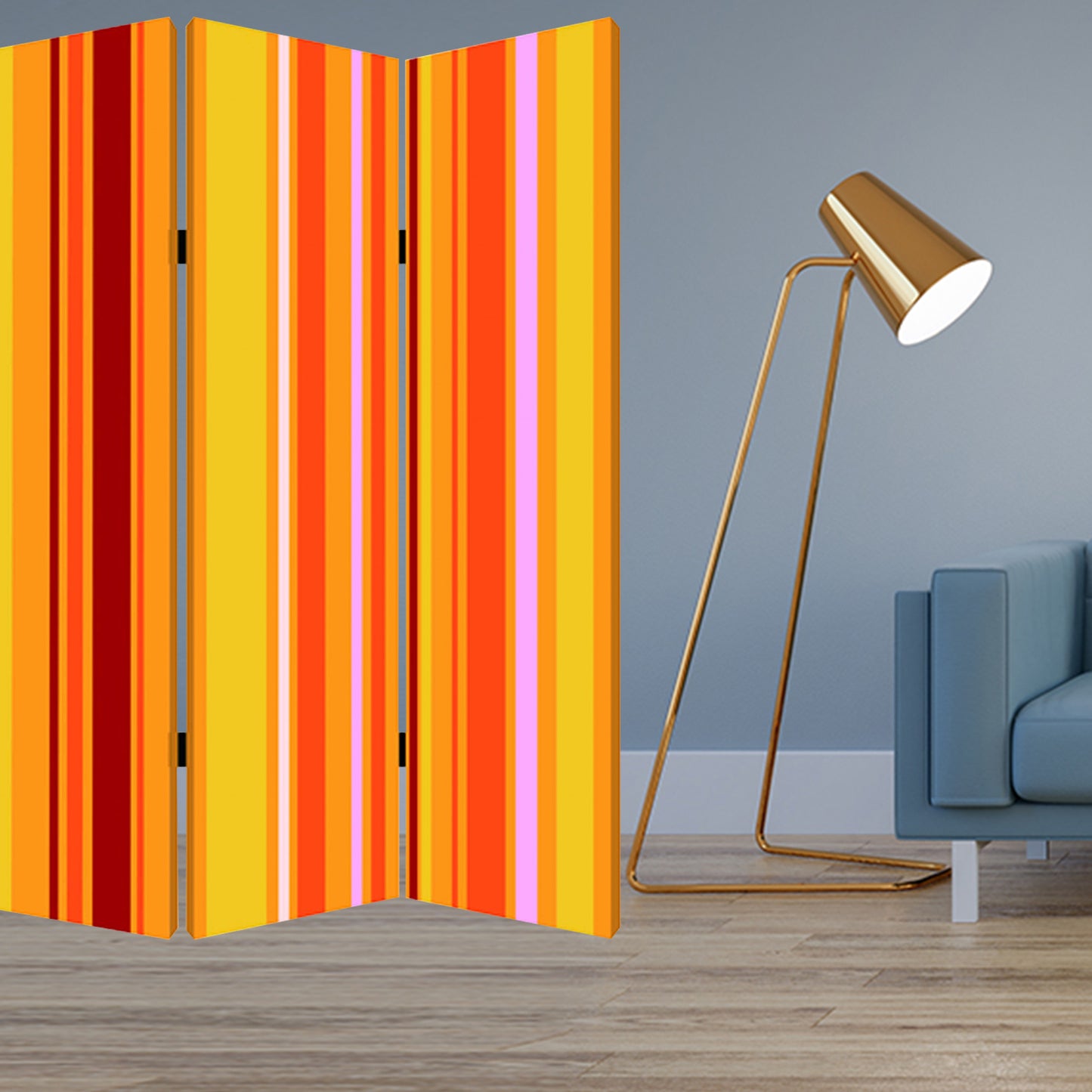 48 X 72 Multi Color Wood Canvas Deep Saffron Screen
