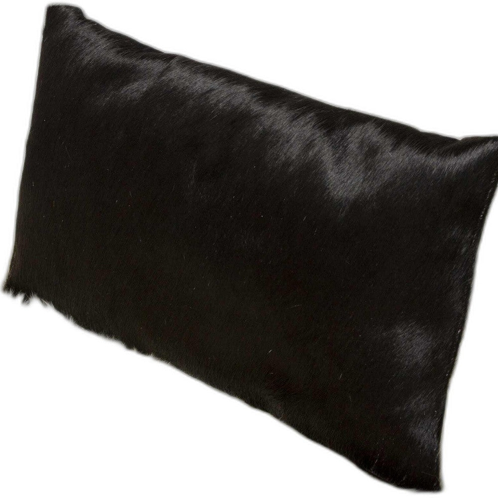 12" X 20" X 5" Black Cowhide Pillow