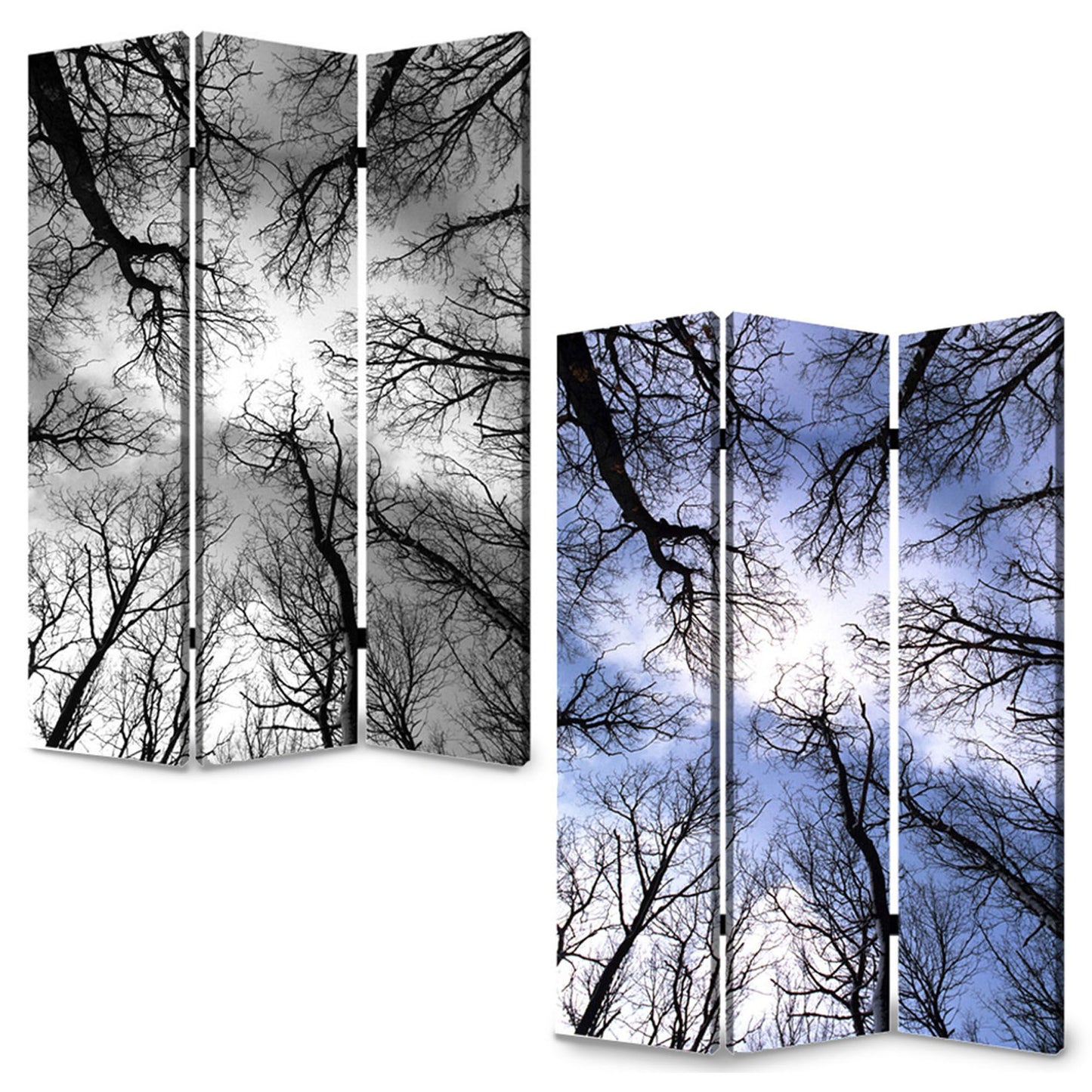 48" X 72" Multi Color Wood Canvas Forest Screen