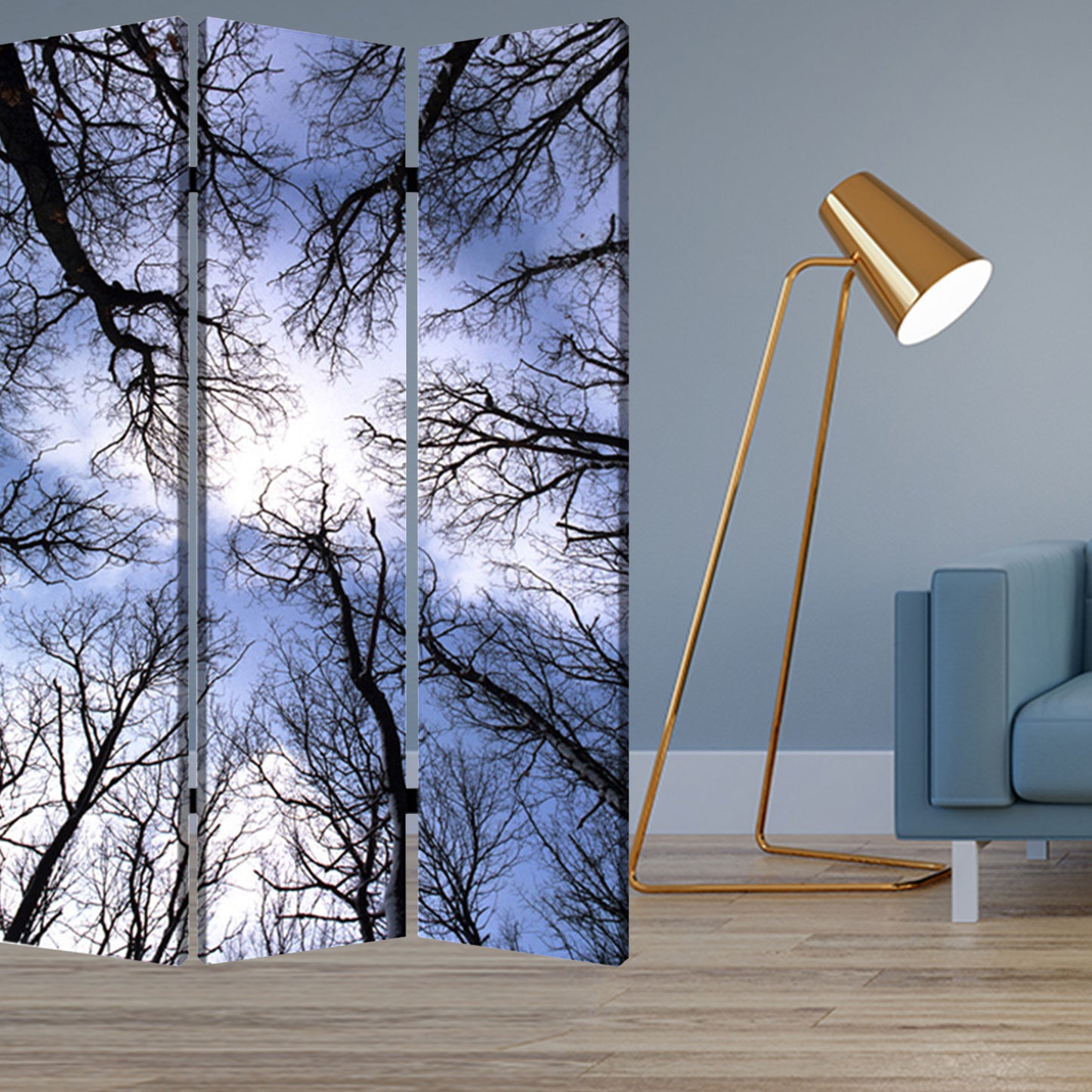 48" X 72" Multi Color Wood Canvas Forest Screen