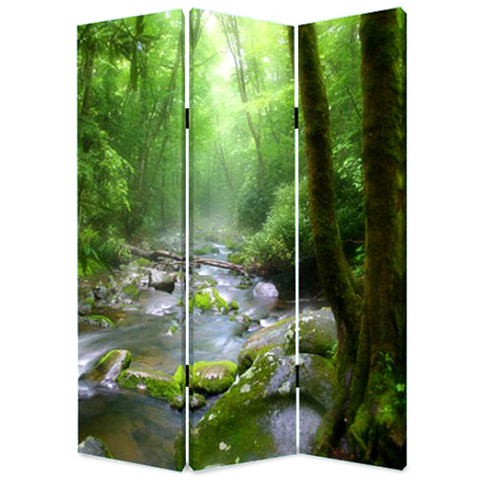 48" X 72" Multi Color Wood Canvas Meadows And Streams Screen