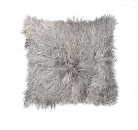 18" X 18" X 5" Gray Sheepskin Pillow