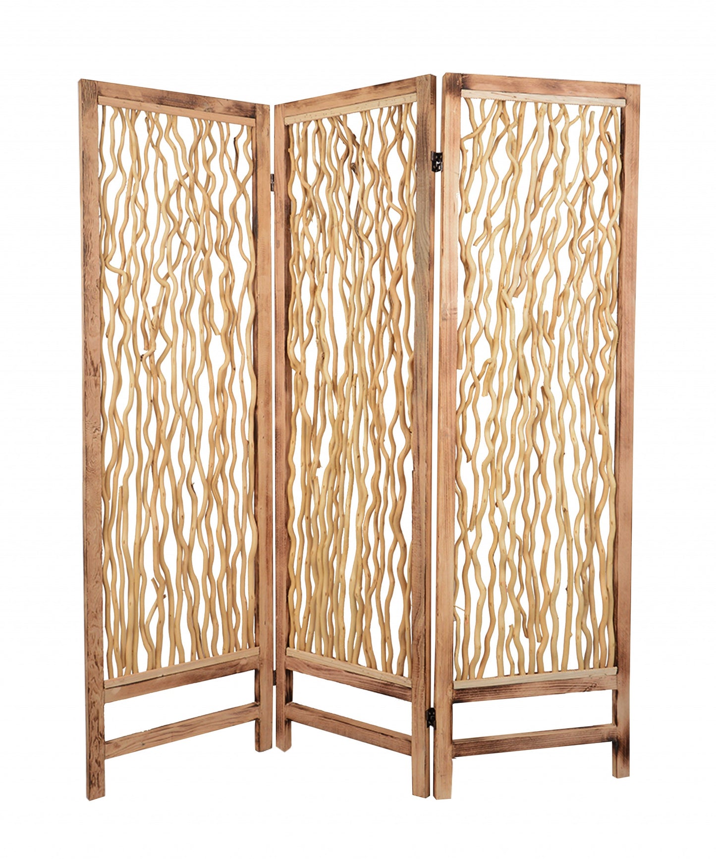 60 X 69 Brown 3 Panel Wood Foldable Screen