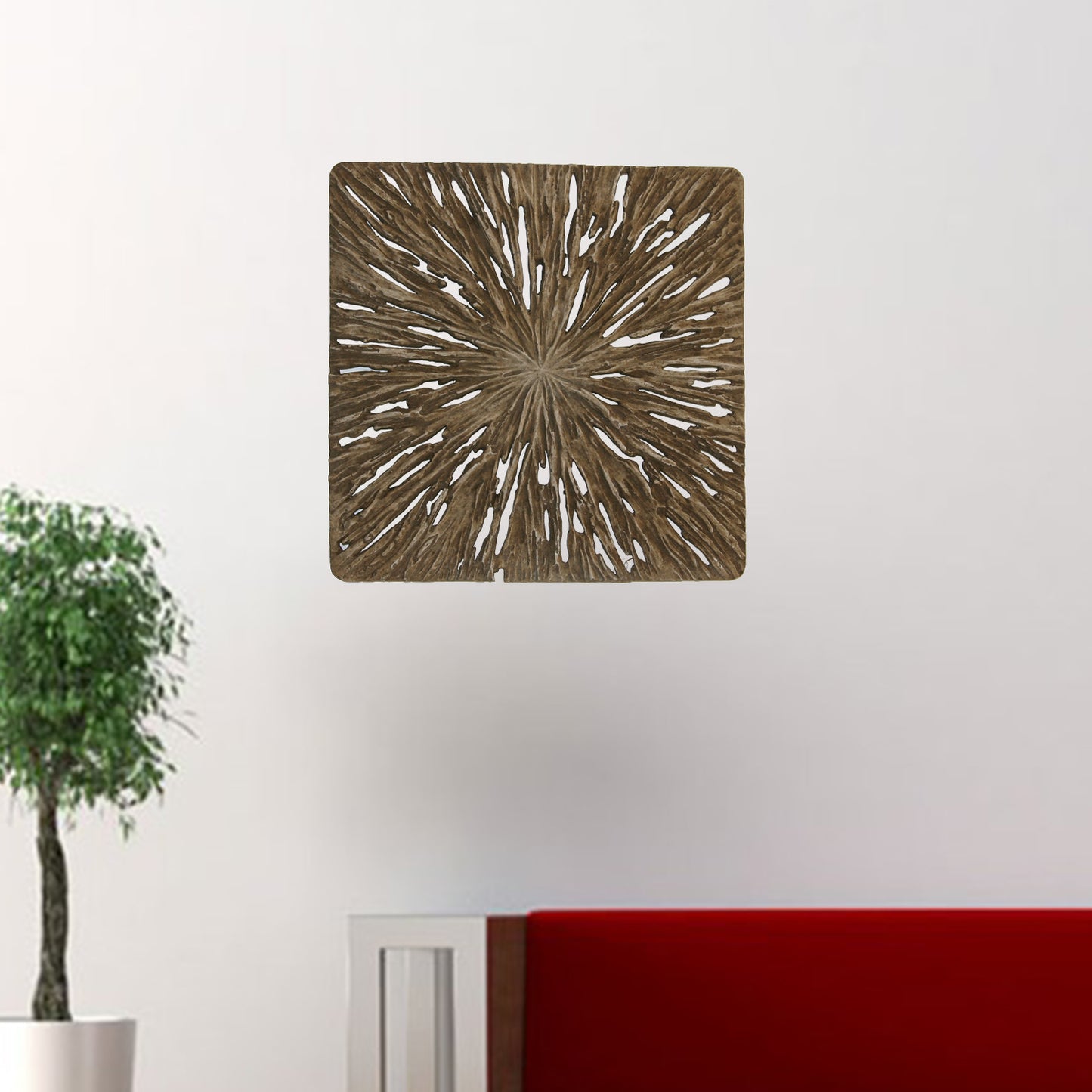 19" X 19" X 2" Brown Square Rotten Wood Wall Decor