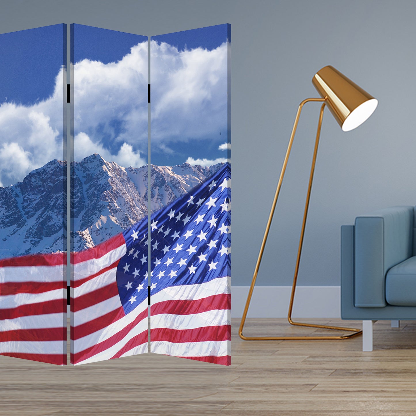 48 X 72 Multi Color Wood Canvas Model American Flag Screen