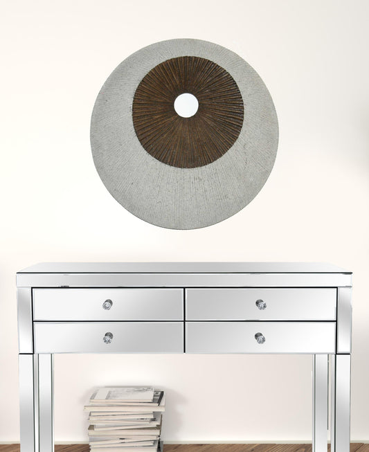 27" X 27" X 3" Brown & Gray Round Double Layer Ribbed Wall Decor