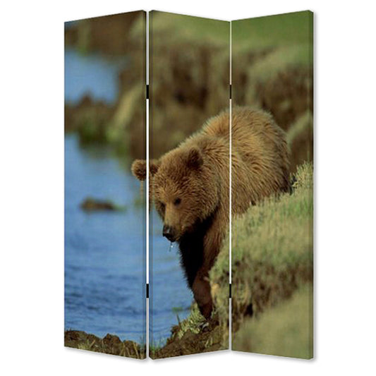 48" X 72" Multi Color Wood Canvas Bear Screen