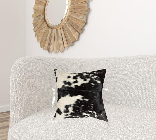 18" X 18" X 5" Black And White Cowhide Pillow
