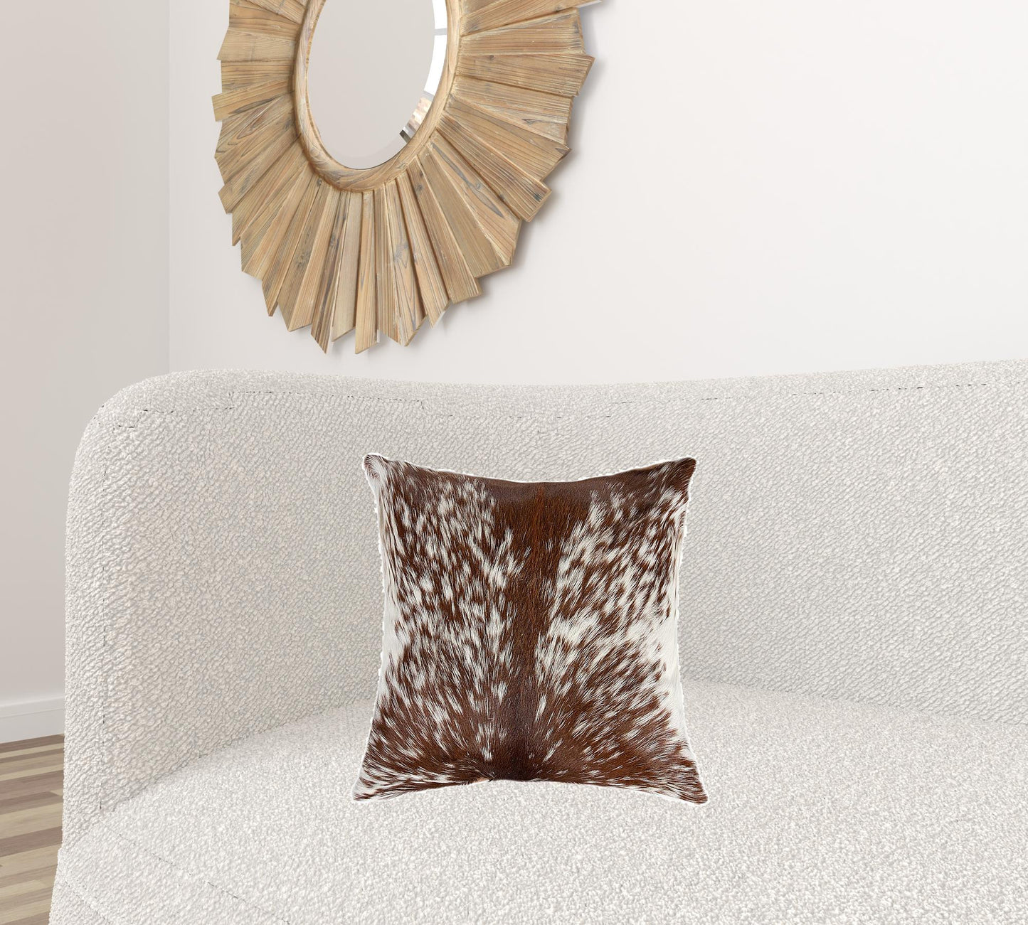 18" X 18" X 5" Salt And Pepper Brown And White Cowhide Pillow