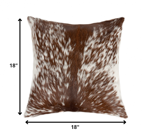 18" X 18" X 5" Salt And Pepper Brown And White Cowhide Pillow