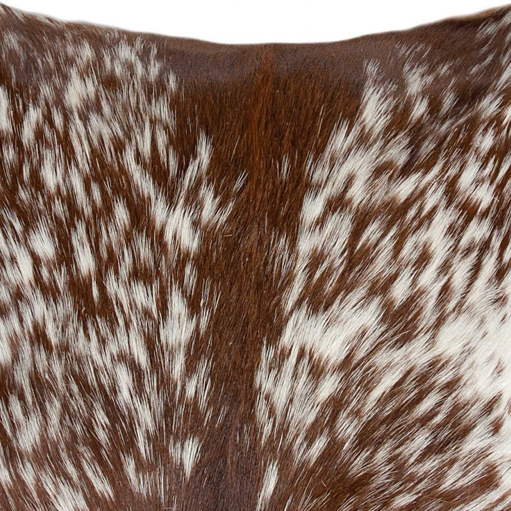 18" X 18" X 5" Salt And Pepper Brown And White Cowhide Pillow